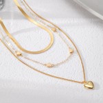 Colar gargantilha feminina com contas de coração dourado em camadas, espinha de peixe, pingente de amor, colar de espinha de peixe empilhável, dia dos namorados, acessórios para banquete - Imagem 7