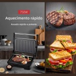 Sanduicheira Grill Elétrico Multifuncional, 750W, Antiaderente, Termostato, 110V/220V, 27x22x9cm - Imagem 2