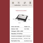 Sanduicheira Grill Elétrico Multifuncional, 750W, Antiaderente, Termostato, 110V/220V, 27x22x9cm - Imagem 6