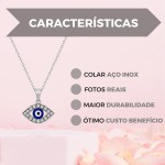 Gargantilha Feminino Pingente Olho Grego Corrente Aço Inox - Imagem 4