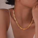 Rockyu Colar feminino, aço inoxidável, corrente retangular, grossa, gargantilha, cor dourada e prata, design simples, 40 - 45 cm, ajustável, unissex, acessório de presente - Imagem 3