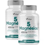 5 Magnésios – Fórmula Completa com Óxido, Sulfato, Taurato, Bisglicinato e Malato – Alta Absorção – 120 Cápsulas kit com 2 Frascos - Imagem 3