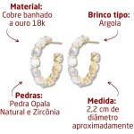 Brinco Argola Feminino com Pedra Opala Natural e Zircônias "Classic Fine" – Banhado a Ouro 18k – Acessório Elegante – Joia Clássica e Sofisticada – Acompanha Bolsa de Veludo - Imagem 3