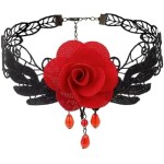 Kit Colar Choker Gargantilha Renda Gótica + Flor Cabelo ou Broche: Steampunk Festa Fantasia Vintage Halloween - Imagem 5