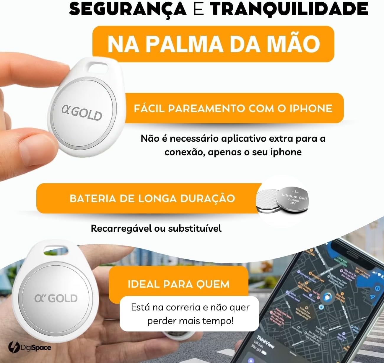 Tag Rastreador GPS Compatível com Iphone iOS (App Buscar) com Alarme Localizador Sonoro Air Bateria Duradoura, Localiza Chaves, Malas, Crianças, Pets - Imagem 3