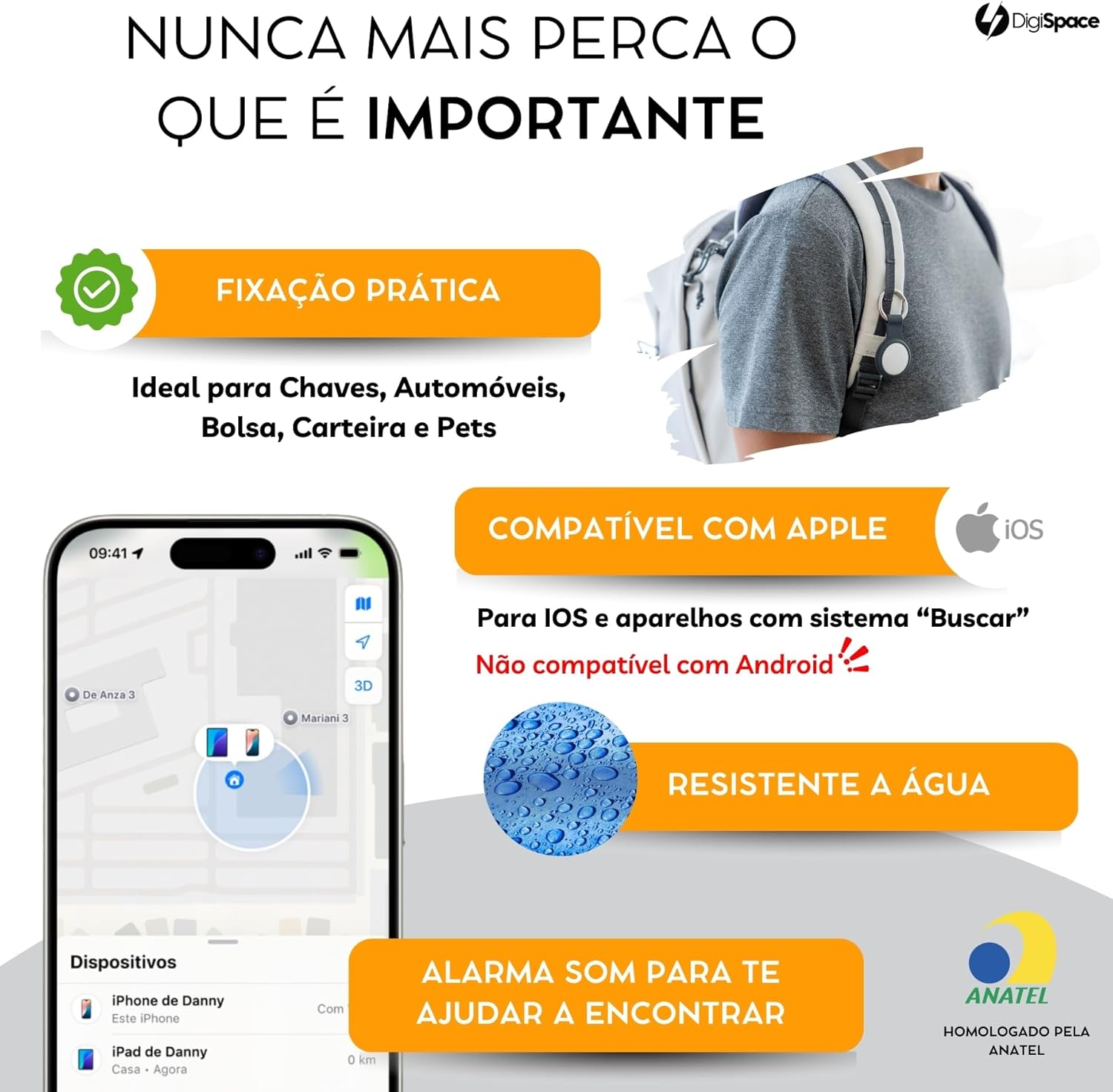 Tag Rastreador GPS Compatível com Iphone iOS (App Buscar) com Alarme Localizador Sonoro Air Bateria Duradoura, Localiza Chaves, Malas, Crianças, Pets - Imagem 4
