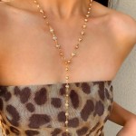 Lariat Colar feminino em forma de Y, pingente de gota de ouro, corrente longa de strass, colar de ouro - Imagem 2