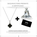 Gargantilha Trevo Preto Colar Feminino Aço Inox Prateado - Imagem 3