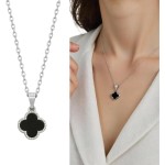 Gargantilha Trevo Preto Colar Feminino Aço Inox Prateado - Imagem 5