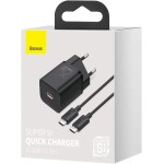 Carregador 25W Mini Super SI Com Cabo Tipo-c PD 3A Baseus Preto - Imagem 3