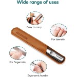 Lixa de unha de aço inoxidável com alça antiderrapante e estojo de couro, dupla face e unhas de lixa facilmente para homens e mulheres - Imagem 7