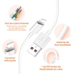 Cabo USB para Lightning Reforçado 1M, Compatível com iPhone 6 7 8 X Xs 11 Se 12 Xr 13 14 Pro Max – Carregamento Turbo e Transferência de Dados - Imagem 4