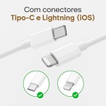 Cabo Carregador Turbo Compativel Com iPhone 8 Plus X Xr 11 12 13 14 Pro Max Branco Tipo C - Fast. - Imagem 3