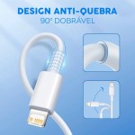 Cabo para Carregador Turbo, Compativel c/iPhone 6 7 8 X Xs 11 Se 12 Xr 13 14 Pro Max, Branco, Entrada USB, Reforçado, 1 Metro, Carregamento Rápido e Transferência de Dados - Imagem 4
