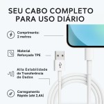 Cabo USB Reforçado 2 Metros Compatível com iPhone 6 ao 14, iPad e AirPods, Carregamento Turbo Rápido e Transferência de Dados - Imagem 3