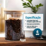 Kit 06 Potes de Mantimentos Herméticos 300ml Pote Redondo de Vidro Tampa De Bambu Premium - Imagem 3