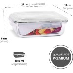 House Organizer KIT 4 Potes de Vidro Retangular com Tampa Hermética 1040ml Cor:Azul - Imagem 4