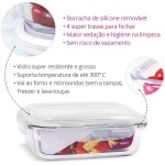 House Organizer KIT 4 Potes de Vidro Retangular com Tampa Hermética 1040ml Cor:Azul - Imagem 5
