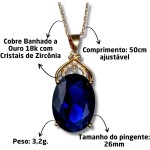 Colar Feminino "Safira" Banhado a Ouro 18k com Cristal de Zircônia – Semijoia Elegante e Sofisticada para Mulheres Refinadas – Corrente Ajustável de 50cm – Acompanha Bolsa de Veludo - Imagem 3