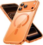 JETech Capa Magnética para iPhone 17 Pro Max 6,9 Polegadas Compatível com MagSafe, Case Protetora de Telefone à Prova de Choque, Parte Traseira Transparente Anti-Riscos (Laranja)