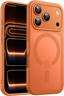 JETech Capa Magnética para iPhone 17 Pro Max 6,9 Polegadas Compatível com MagSafe, Case de Telefone Traseira Fosca Translúcida, Fina e Minimalista À Prova de Choque (Laranja)