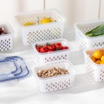 Kit 3 Potes Organizadores de Geladeira Hermético com Trava nas Tampas Borracha Isolante e Cesto de Escorrer Removível - Organizador de Frutas Legumes Saladas - Qualidade Premium - Imagem 3