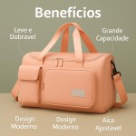 Bolsa Feminina de Viagem Grande 30L – Mala de Bordo 10kg Dobrável com 5 Compartimentos, Alça Transversal, Ideal para Academia, Passeios, Maternidade e Fim de Semana (Rosa) - Imagem 3
