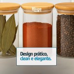 Kit 10 Potes de Mantimentos Herméticos 300ml Pote Redondo de Vidro Tampa De Bambu Premium - Imagem 5