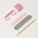 Kit de Manicure e Pedicure com Lixa de Unha Dupla Face, Palito de Cutícula de Madeira, Escova de Limpeza e lixa de Polimento para Cuidados de Unhas - Imagem 3
