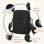Shoulder Bag Bolsa Transversal Masculina Feminina Pequena Preta QUBCCUM - Imagem 2