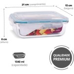 KIT 4 Potes de Vidro Retangular com Tampa Hermética 1040ml Cor:Azul (QH) - Imagem 4