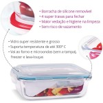 KIT 4 Potes de Vidro Retangular com Tampa Hermética 1040ml Cor:Azul (QH) - Imagem 5