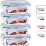 KIT 4 Potes de Vidro Retangular com Tampa Hermética 370ml Cor:Azul (QH)