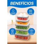 Kit 5 Potes Herméticos Retangulares Plástico Transparente com Tampa Vedação – 490ml, 820ml, 1300ml, 2000ml e 2900ml – Freezer, Micro-ondas e Lava-louças - Imagem 3