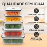Kit 5 Potes Herméticos Retangulares Plástico Transparente com Tampa Vedação – 490ml, 820ml, 1300ml, 2000ml e 2900ml – Freezer, Micro-ondas e Lava-louças - Imagem 4