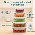 Kit 5 Potes Herméticos Retangulares Plástico Transparente com Tampa Vedação – 490ml, 820ml, 1300ml, 2000ml e 2900ml – Freezer, Micro-ondas e Lava-louças - Imagem 7