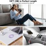 [Certificado MFi] Cabo de carregamento USB C para USB C de 3,5 m para iPhone 16/16 Plus/16 Pro/16 Pro Max/15/15 Plus/15 Pro/15 Pro Max/Galaxy/Pixel, 60W trançado para iPhone 16, roxo - Imagem 8