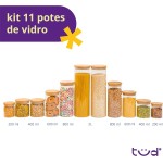 Kit 11 potes de vidro com tampa de bambu herméticos redondos - Tüd - Imagem 3