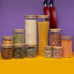 Kit 11 potes de vidro com tampa de bambu herméticos redondos - Tüd - Imagem 4