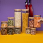Kit 11 potes de vidro com tampa de bambu herméticos redondos - Tüd - Imagem 5