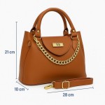 Bolsa Feminina Com Alça de Mão e Ombro Reajustável e Com Bolso Externo + Detalhe em Corrente - Imagem 3