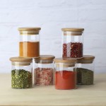 Kit 6 Potes de Vidro 200ml Herméticos com Tampa de Bambu para Mantimentos Cozinha Alimentos - Imagem 3