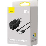 Carregador de Parede Baseus Compact 2U 10.5W Preto(com cabo lightning Baseus superrior series 1m preto) - Imagem 5