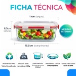 Kit 6 Potes de Vidro Retangular com Tampa Hermética 640ml - Imagem 3