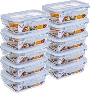 GATO PANDA Potes de Vidro Retangulares com Tampa Hermética, 640ml, Vidro Borossilicato, Kit com 4, 5, 6 ou 10 Unidades, Azul e Branco (Branco, Kit 10)
