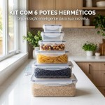 Kit Potes Herméticos 6 Peças com Tampa Vedada – Potes Transparentes para Alimentos, Marmitas Mantimentos e Organização da Cozinha - Imagem 5