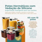 Kit 10 Potes Herméticos Organizadores Empilháveis para Mantimentos - Pote Hermético BPA Free - Utensílios para Cozinha, Armário, Alimentos, Porta Mantimentos, Empilhável - Imagem 3