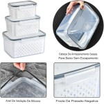 Kit 3 Potes Herméticos Organizadores de Geladeira Armazenamento de Alimentos 850/1750/3300ml Com Cesto de Drenagem - Imagem 3