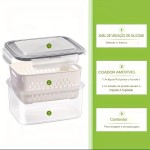 Kit 3 Potes Herméticos Organizadores de Geladeira Armazenamento de Alimentos 850/1750/3300ml Com Cesto de Drenagem - Imagem 7