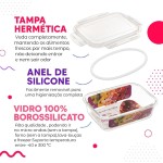 KIT 10 Potes de Vidro Retangular com Tampa Hermética 640ml (Azul) - Imagem 3